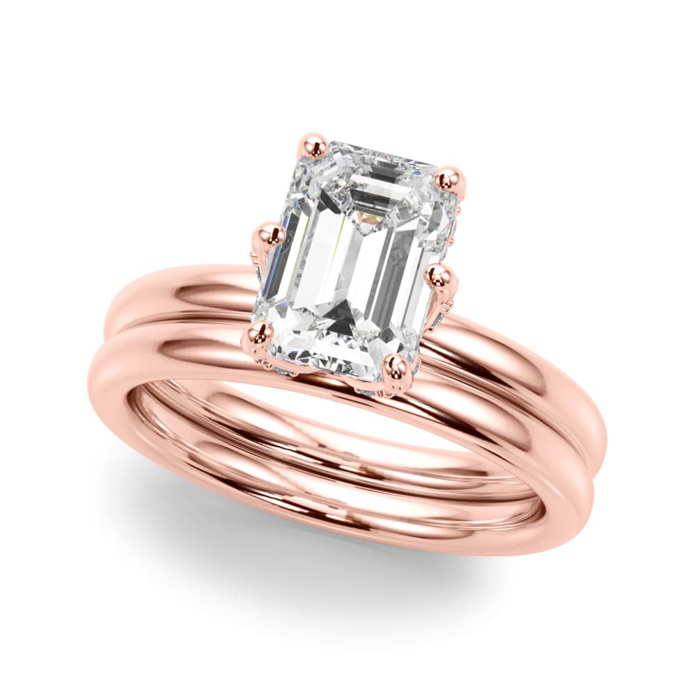 Contemporary Solitaire Plus Hidden Halo Engagement Ring, style 51330, On hand view in rose gold