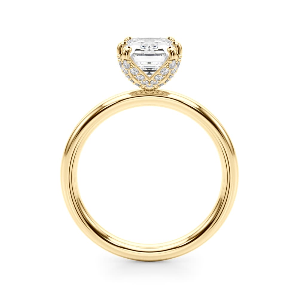 Contemporary Solitaire Plus Hidden Halo Engagement Ring, style 51330, Side view in yellow gold
