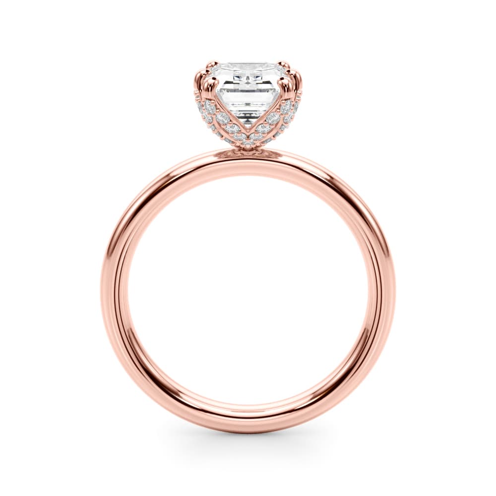 Contemporary Solitaire Plus Hidden Halo Engagement Ring, style 51330, Side view in rose gold