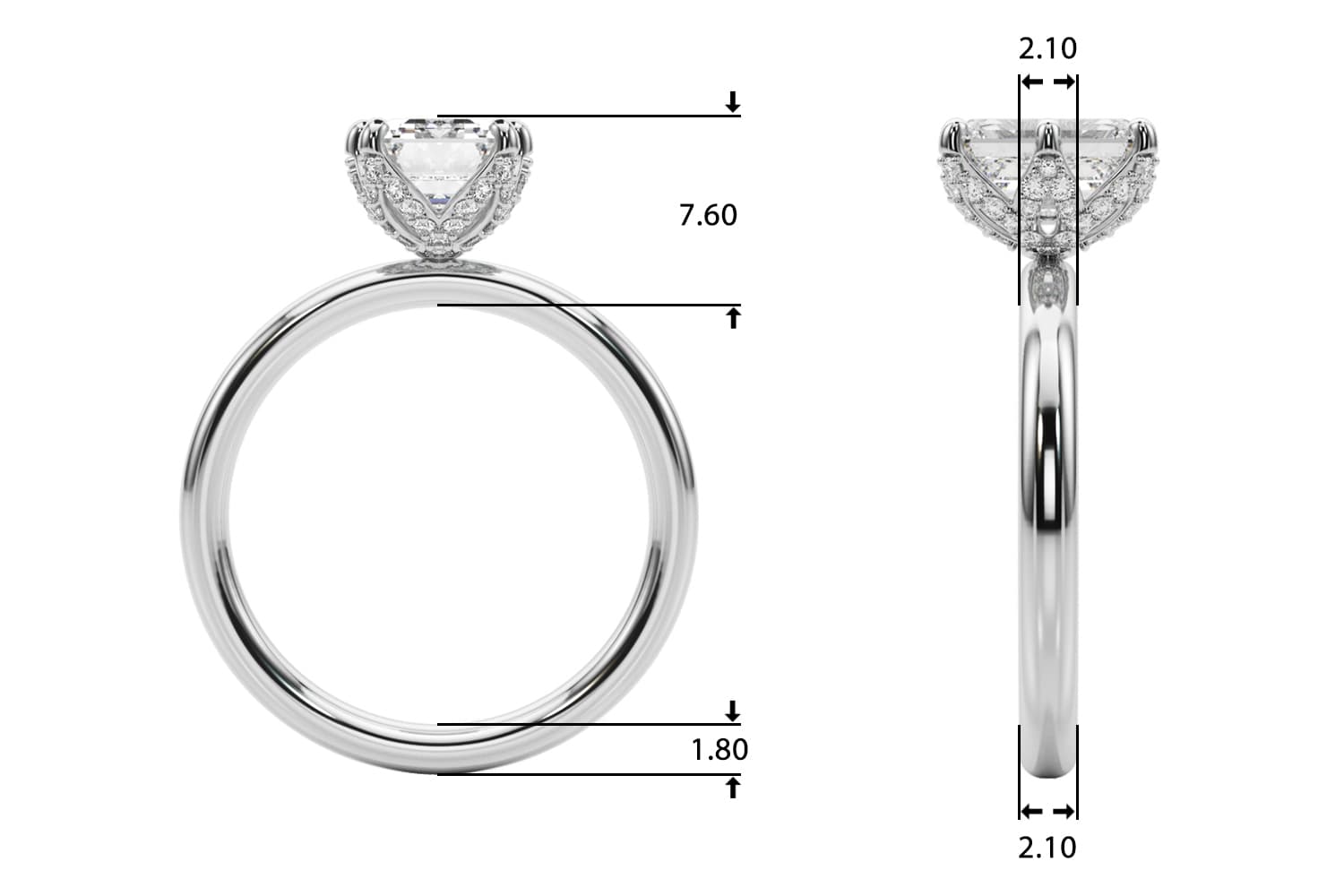 Contemporary Solitaire Plus Hidden Halo Engagement Ring, style 51330, Top view in white gold or platinum