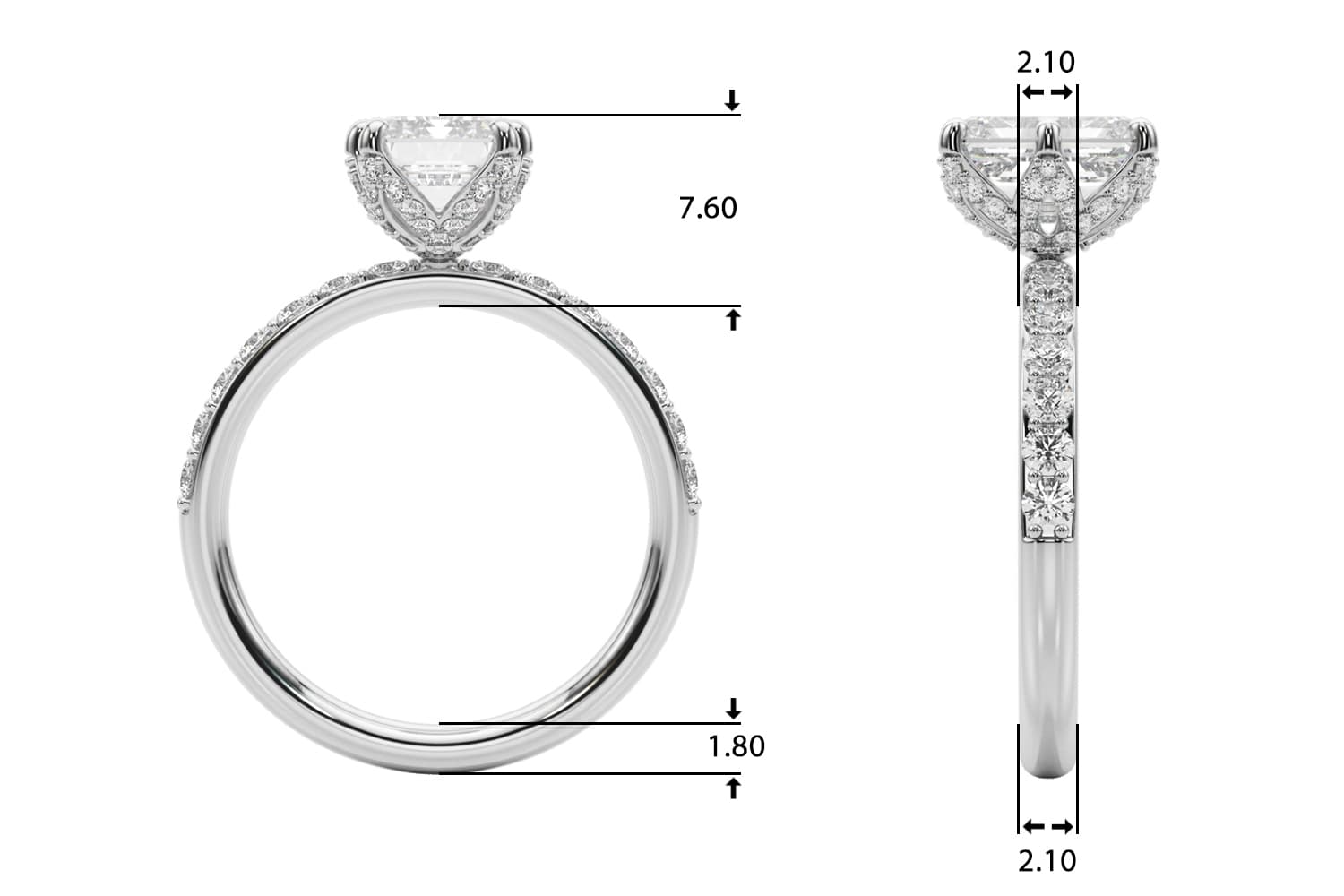 Engagement Ring, style 51331, Top view in white gold or platinum