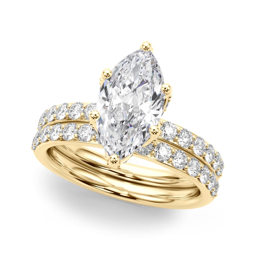 Floral Marquise Engagement Ring, style 51333, On hand view in yellow gold