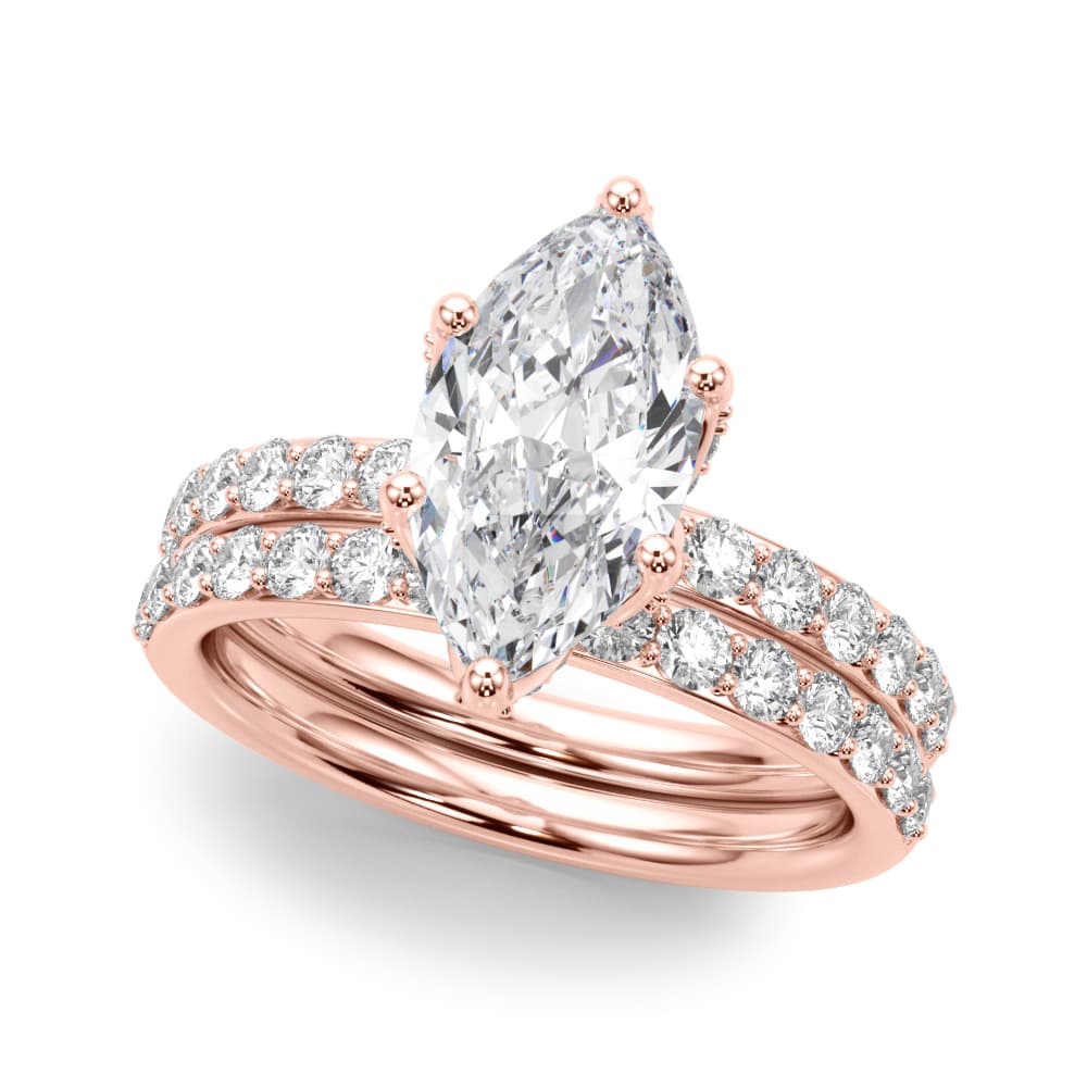 Floral Marquise Engagement Ring, style 51333, On hand view in rose gold
