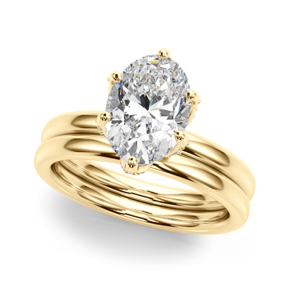 Floral Oval Engagement Ring, style 51334, On hand view in yellow gold