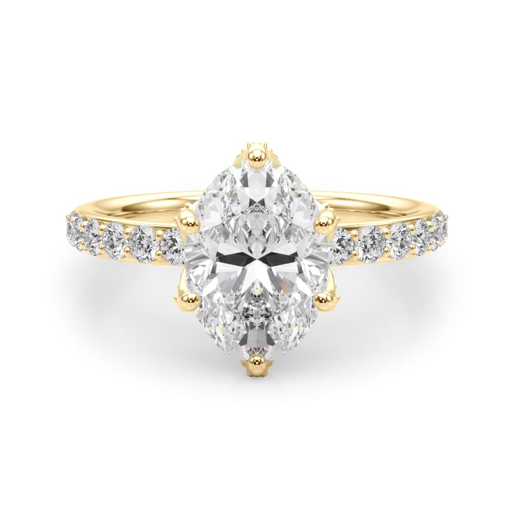 Floral Oval Engagement Ring, style 51335, Angle view in yellow gold
