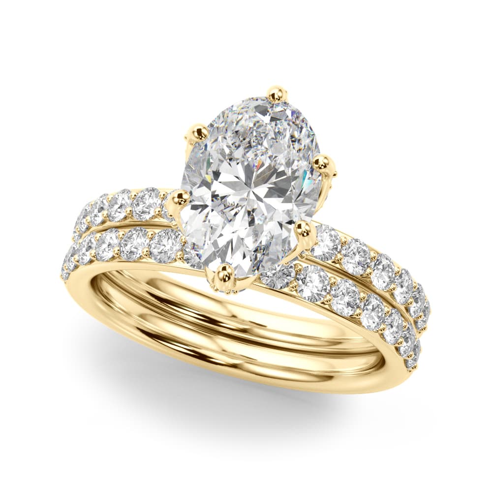 Floral Oval Engagement Ring, style 51335, On hand view in yellow gold