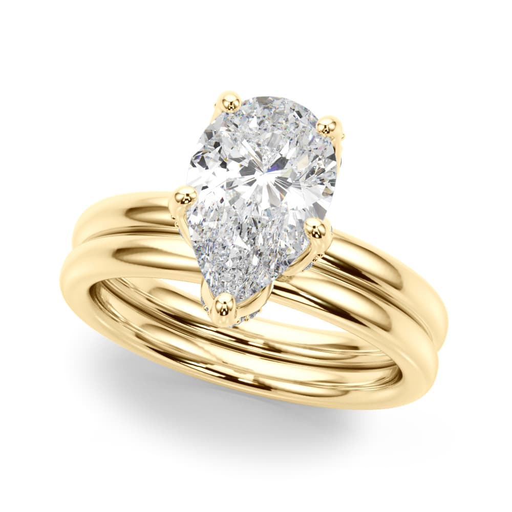 Floral Pear Engagement Ring, style 51336, On hand view in yellow gold