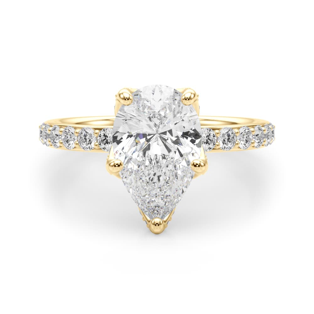 Floral Pear Engagement Ring, style 51337, Angle view in yellow gold