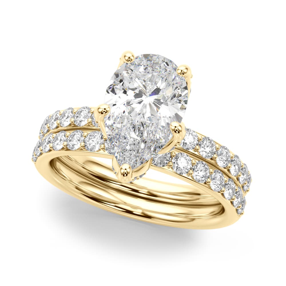 Floral Pear Engagement Ring, style 51337, On hand view in yellow gold