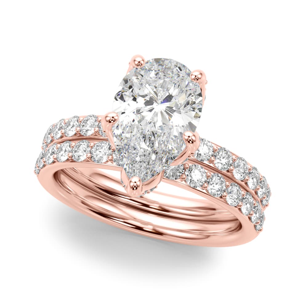 Floral Pear Engagement Ring, style 51337, On hand view in rose gold