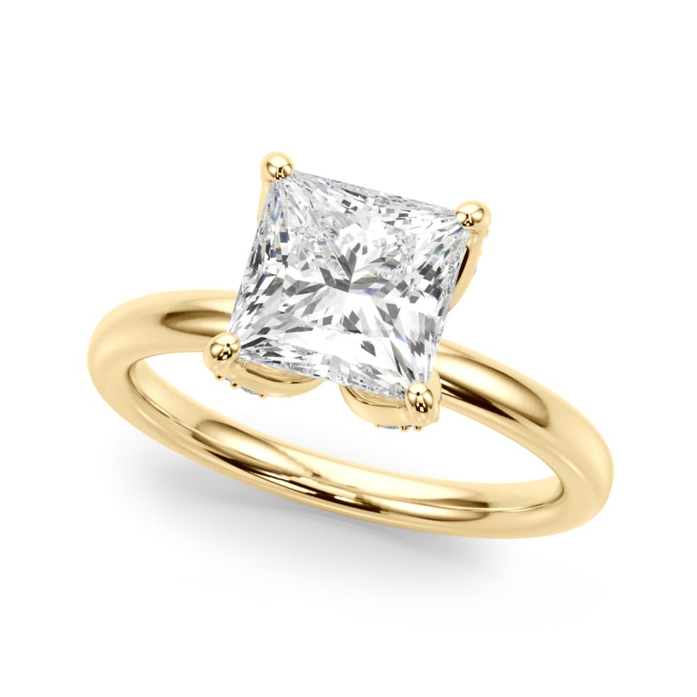 Floral Princess Cut Engagement Ring, style 51338, Front view in yellow gold