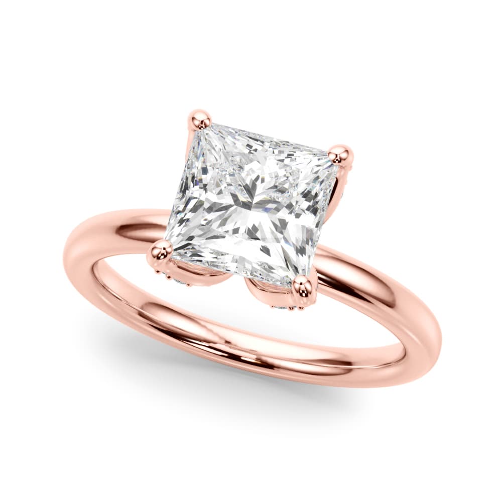Floral Princess Cut Engagement Ring, style 51338, Front view in rose gold