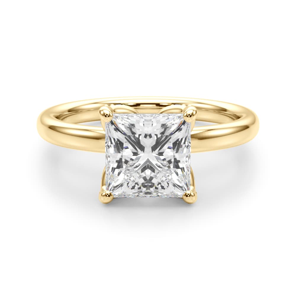 Floral Princess Cut Engagement Ring, style 51338, Angle view in yellow gold