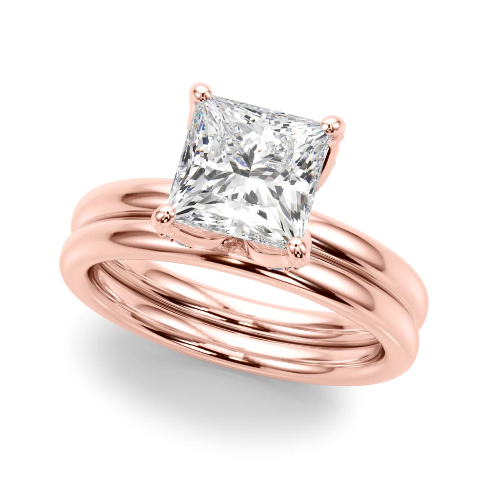 Floral Princess Cut Engagement Ring, style 51338, On hand view in rose gold