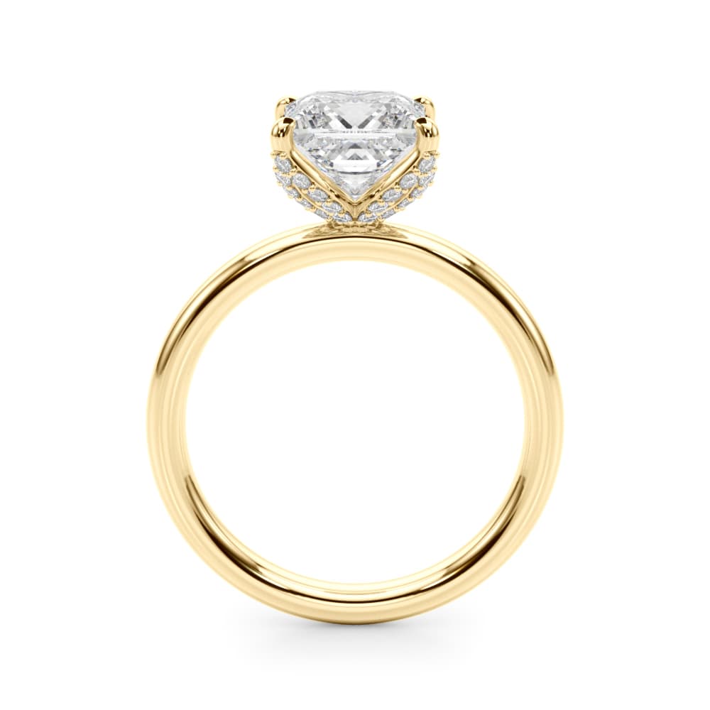 Floral Princess Cut Engagement Ring, style 51338, Side view in yellow gold