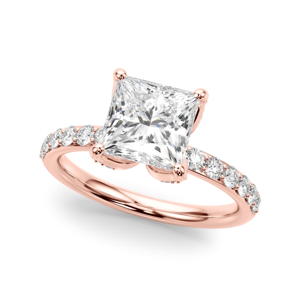 Floral Princess Cut Engagement Ring, style 51339, Front view in rose gold