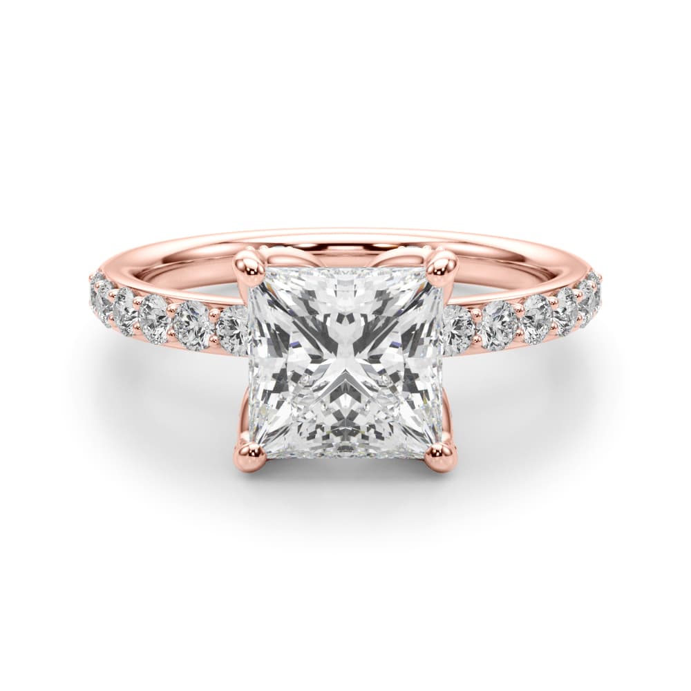 Floral Princess Cut Engagement Ring, style 51339, Angle view in rose gold