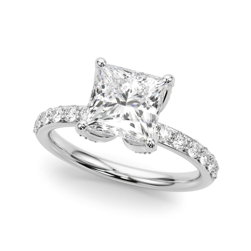 Floral Princess Cut Engagement Ring — style 51339 in 10k White Gold