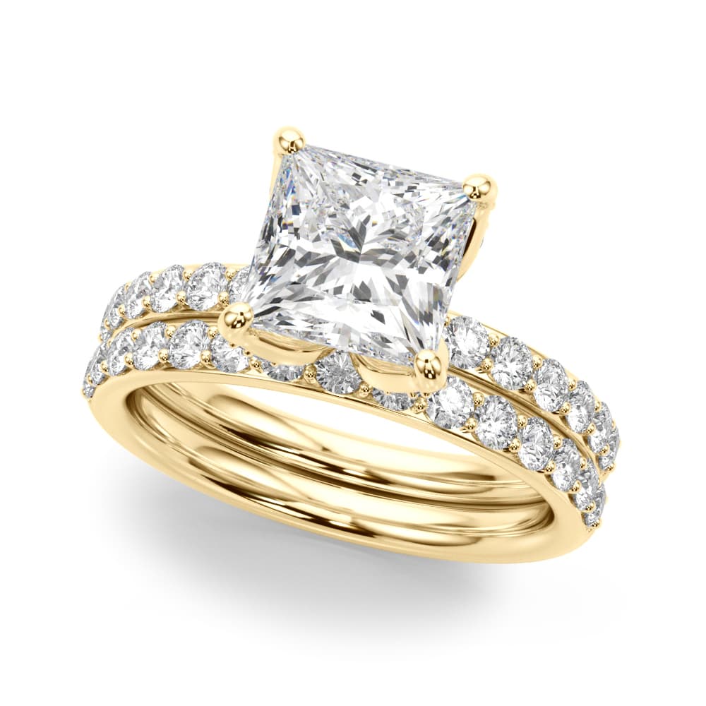 Floral Princess Cut Engagement Ring, style 51339, On hand view in yellow gold