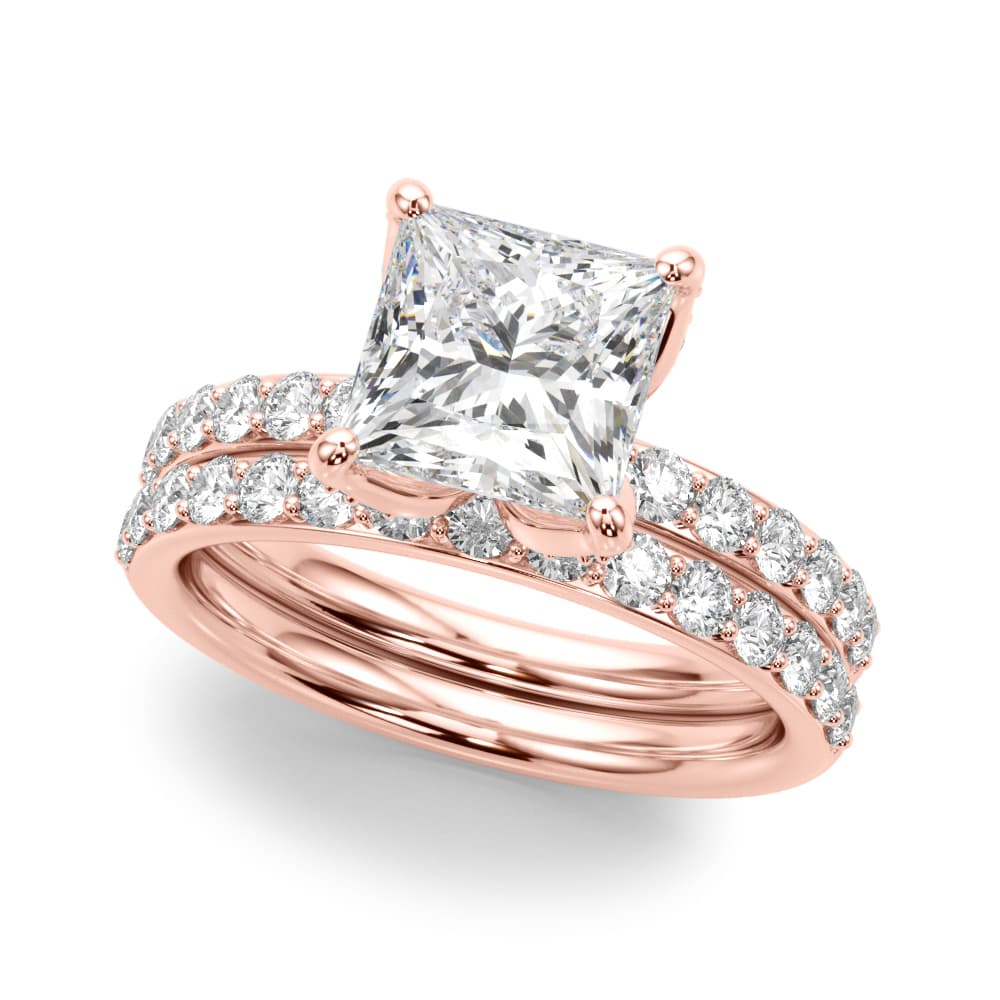 Floral Princess Cut Engagement Ring, style 51339, On hand view in rose gold