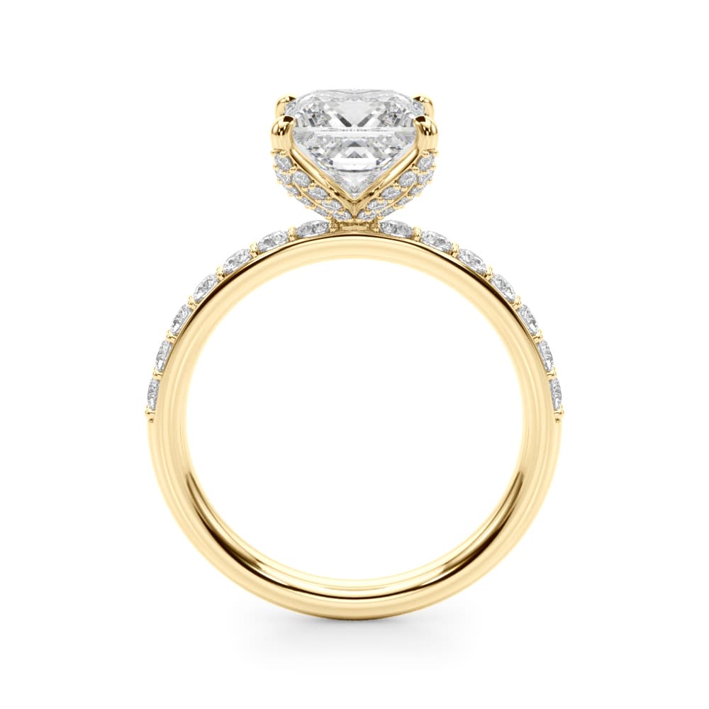 Floral Princess Cut Engagement Ring, style 51339, Side view in yellow gold