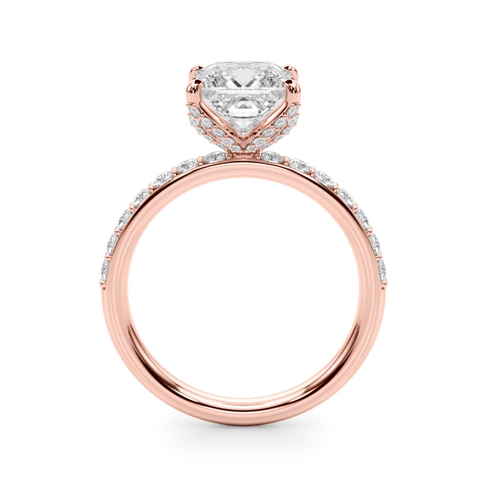 Floral Princess Cut Engagement Ring, style 51339, Side view in rose gold