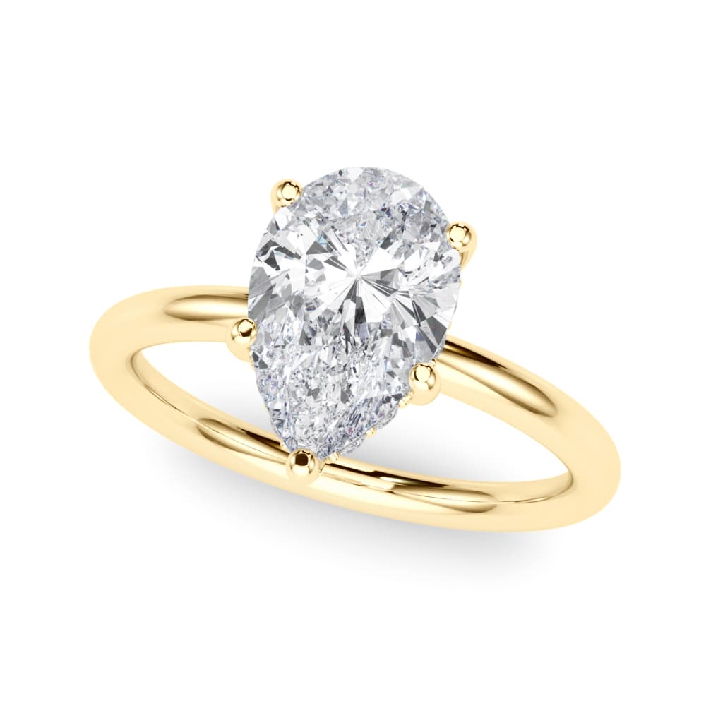 Pear Shaped Hidden Halo Engagement Ring, style 51340, Front view in yellow gold