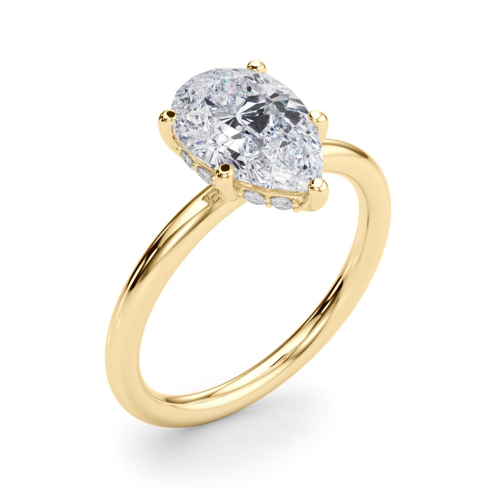 Pear Shaped Hidden Halo Engagement Ring, style 51340, Angle view in yellow gold