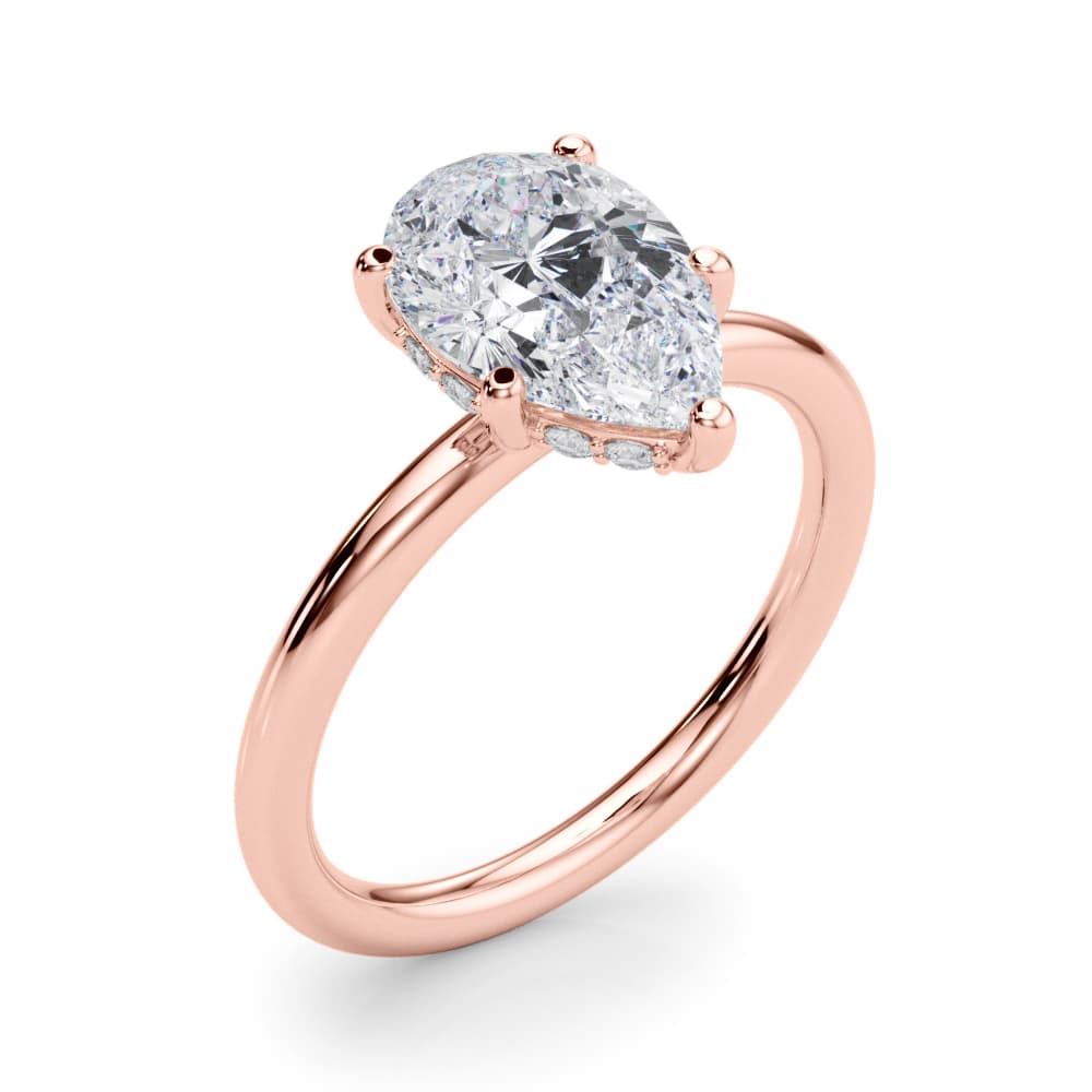 Pear Shaped Hidden Halo Engagement Ring, style 51340, Angle view in rose gold