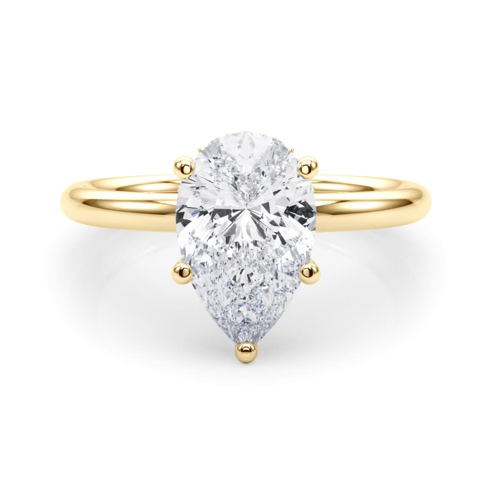 Pear Shaped Hidden Halo Engagement Ring, style 51340, On hand view in yellow gold