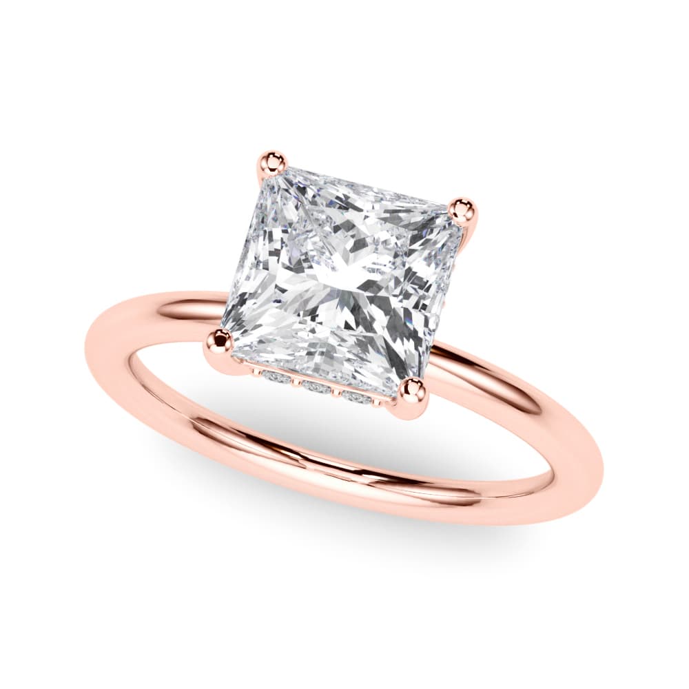 Hidden Halo Princess Cut Engagement Ring, style 51342, Front view in rose gold