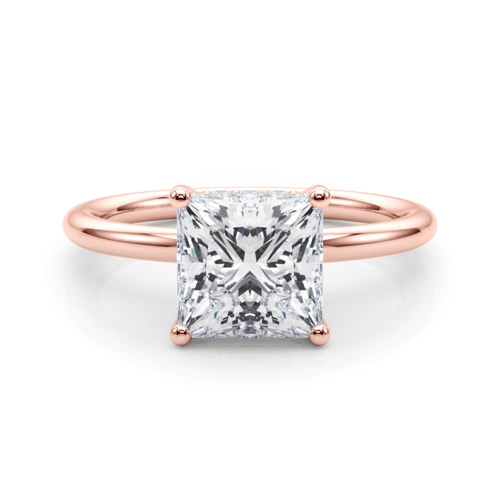 Hidden Halo Princess Cut Engagement Ring, style 51342, On hand view in rose gold