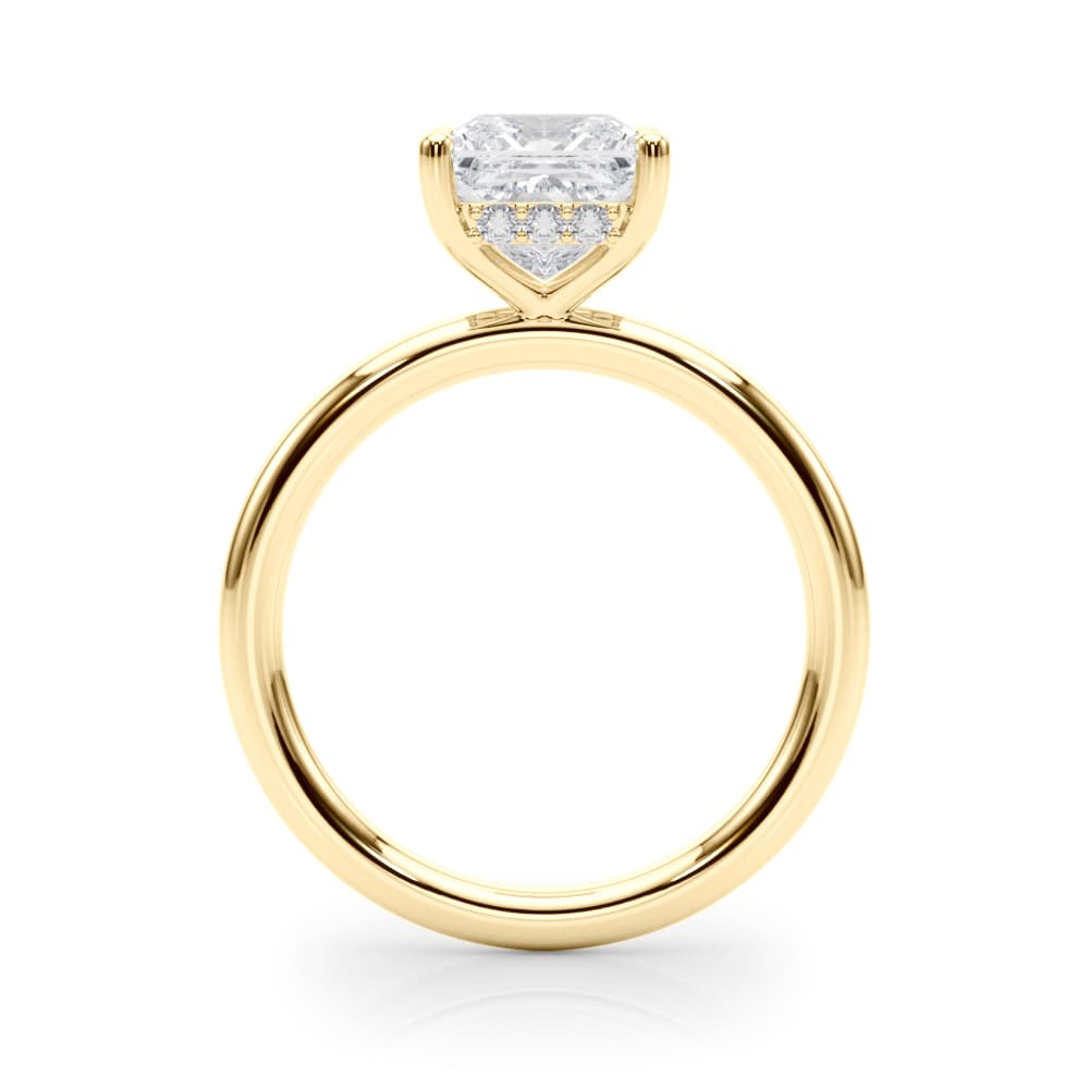 Hidden Halo Princess Cut Engagement Ring, style 51342, Side view in yellow gold