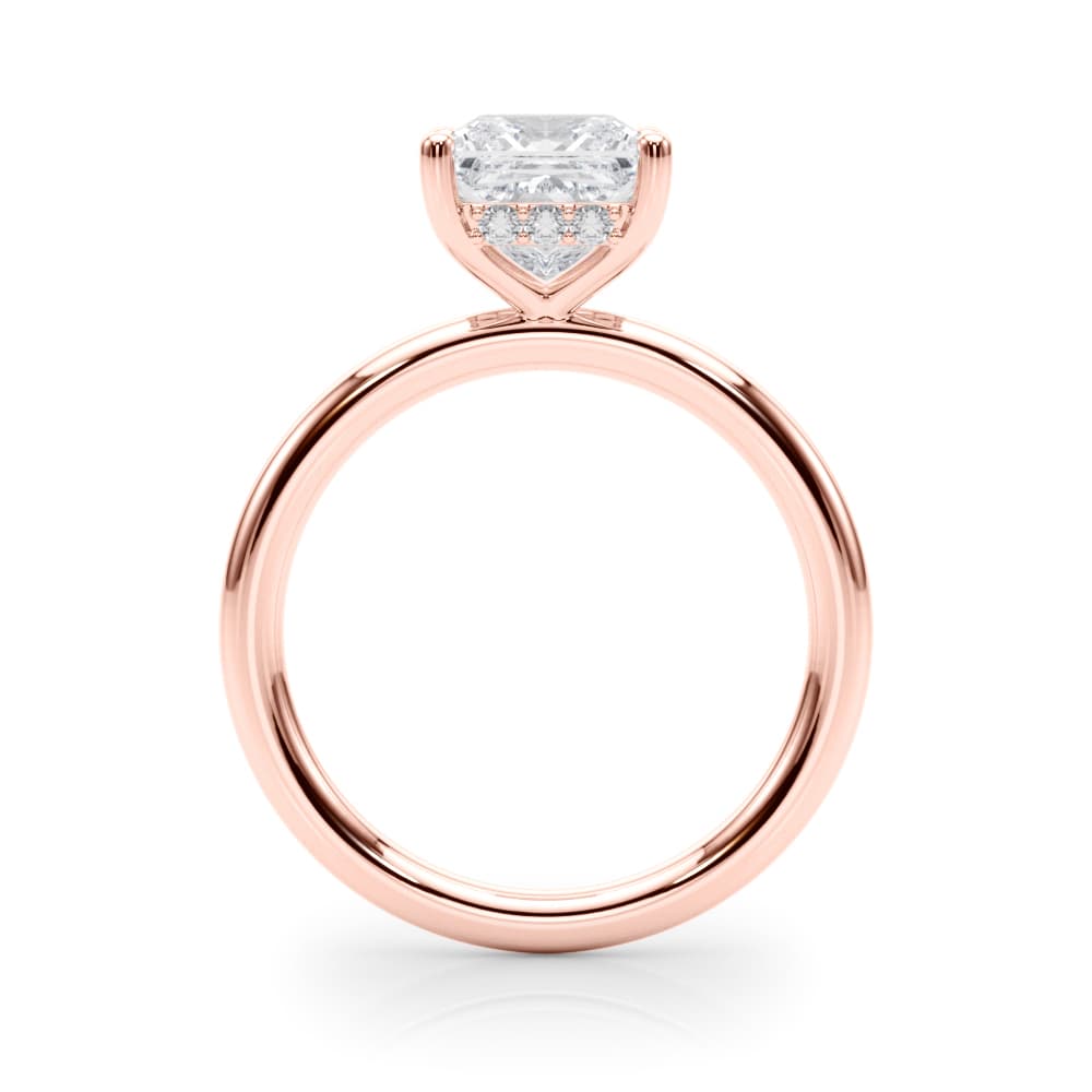 Hidden Halo Princess Cut Engagement Ring, style 51342, Side view in rose gold