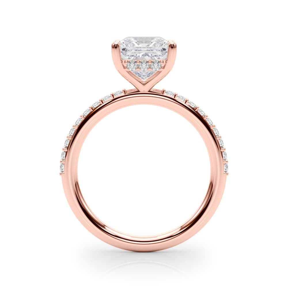 Single Row Hidden Halo Square Engagement Ring, style 51343, Side view in rose gold