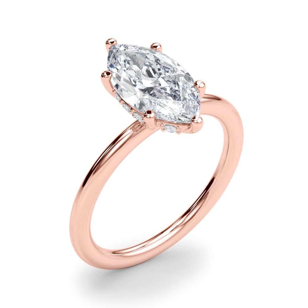 Hidden Halo Marquise Engagement Ring, style 51344, Angle view in rose gold