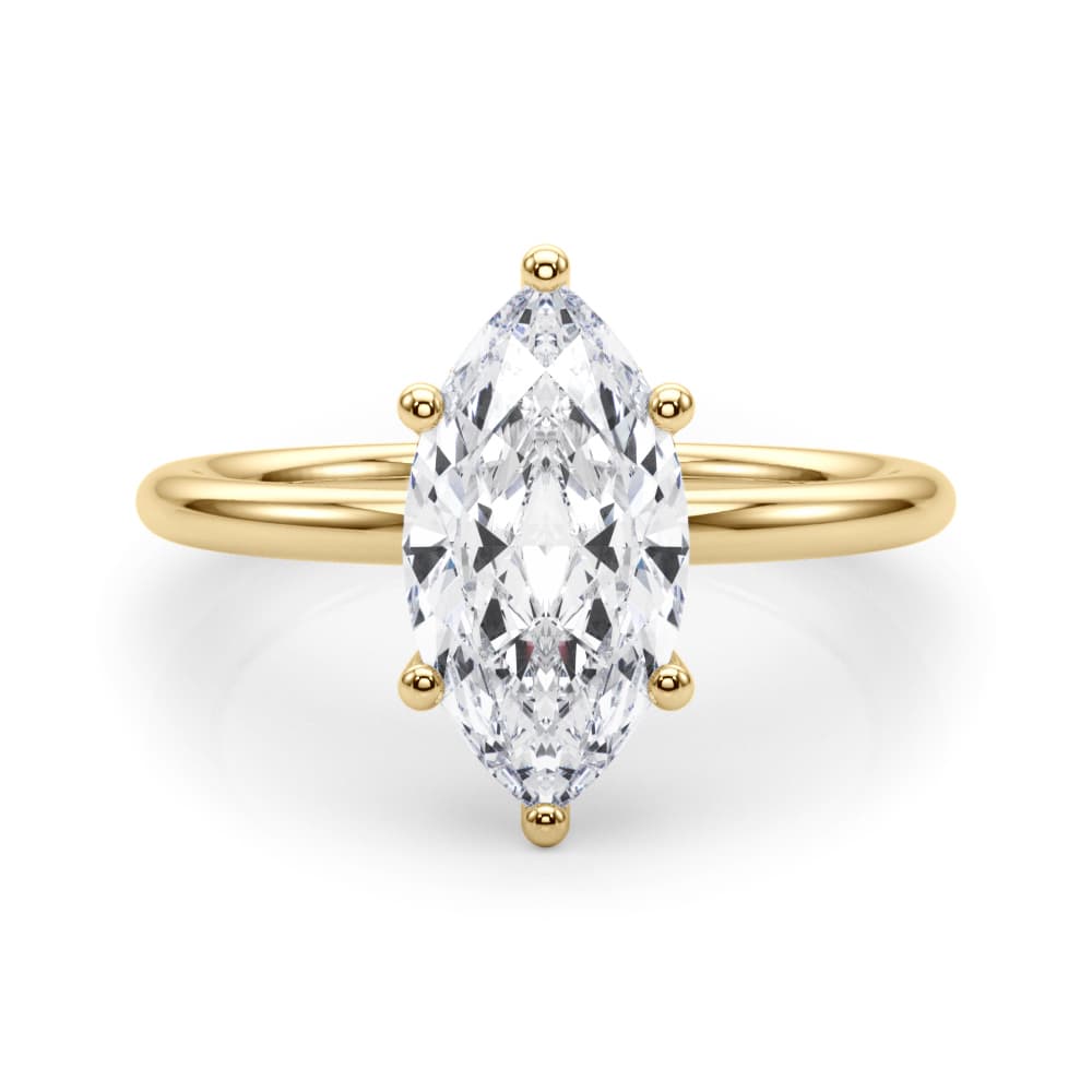 Hidden Halo Marquise Engagement Ring, style 51344, On hand view in yellow gold