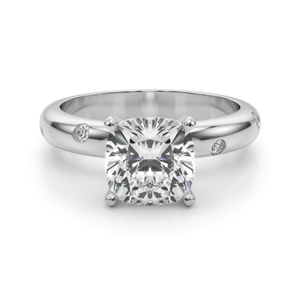 Burnish Set Solitaire Engagement Ring, style 51350, Angle view in white gold or platinum