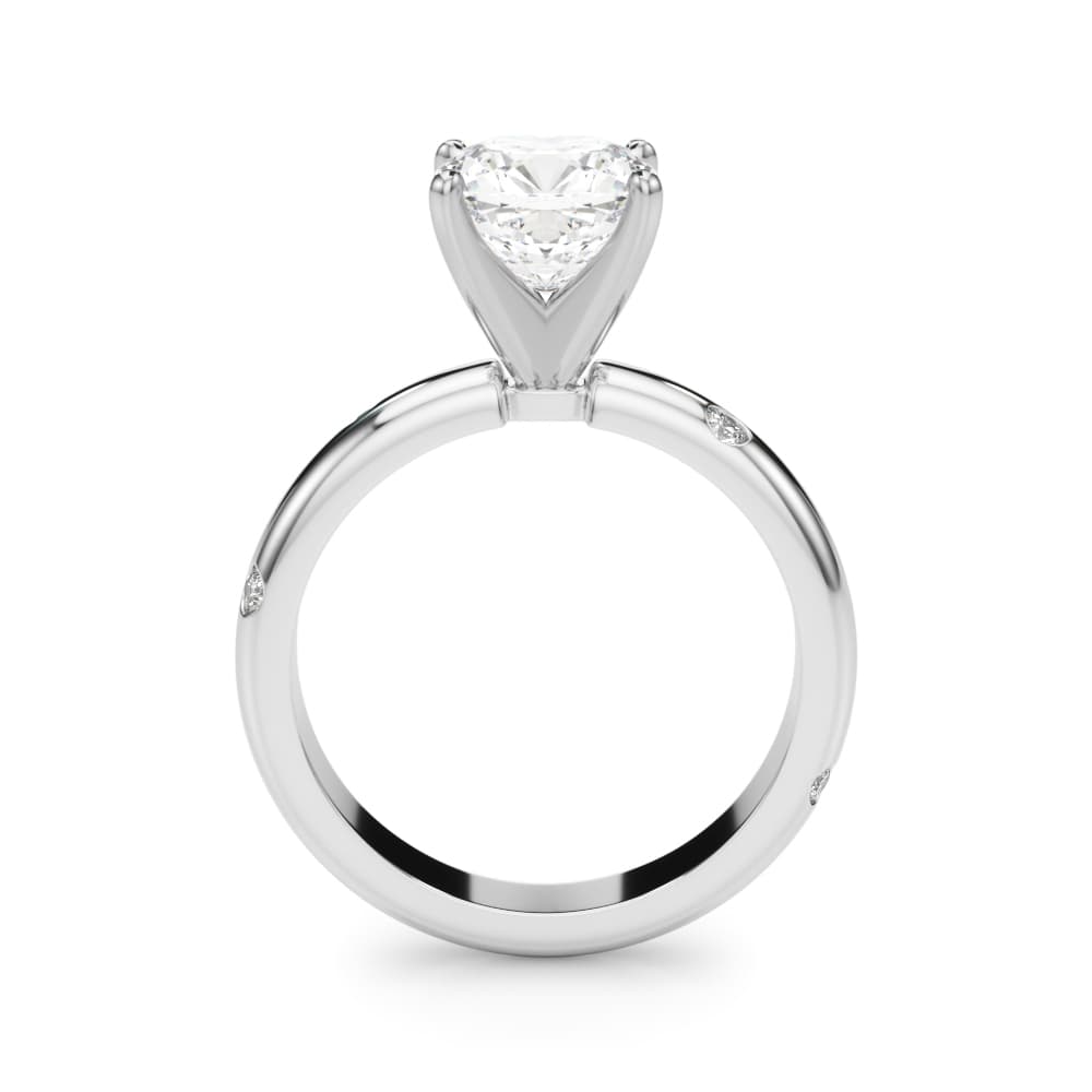 Burnish Set Solitaire Engagement Ring, style 51350, Side view in white gold or platinum