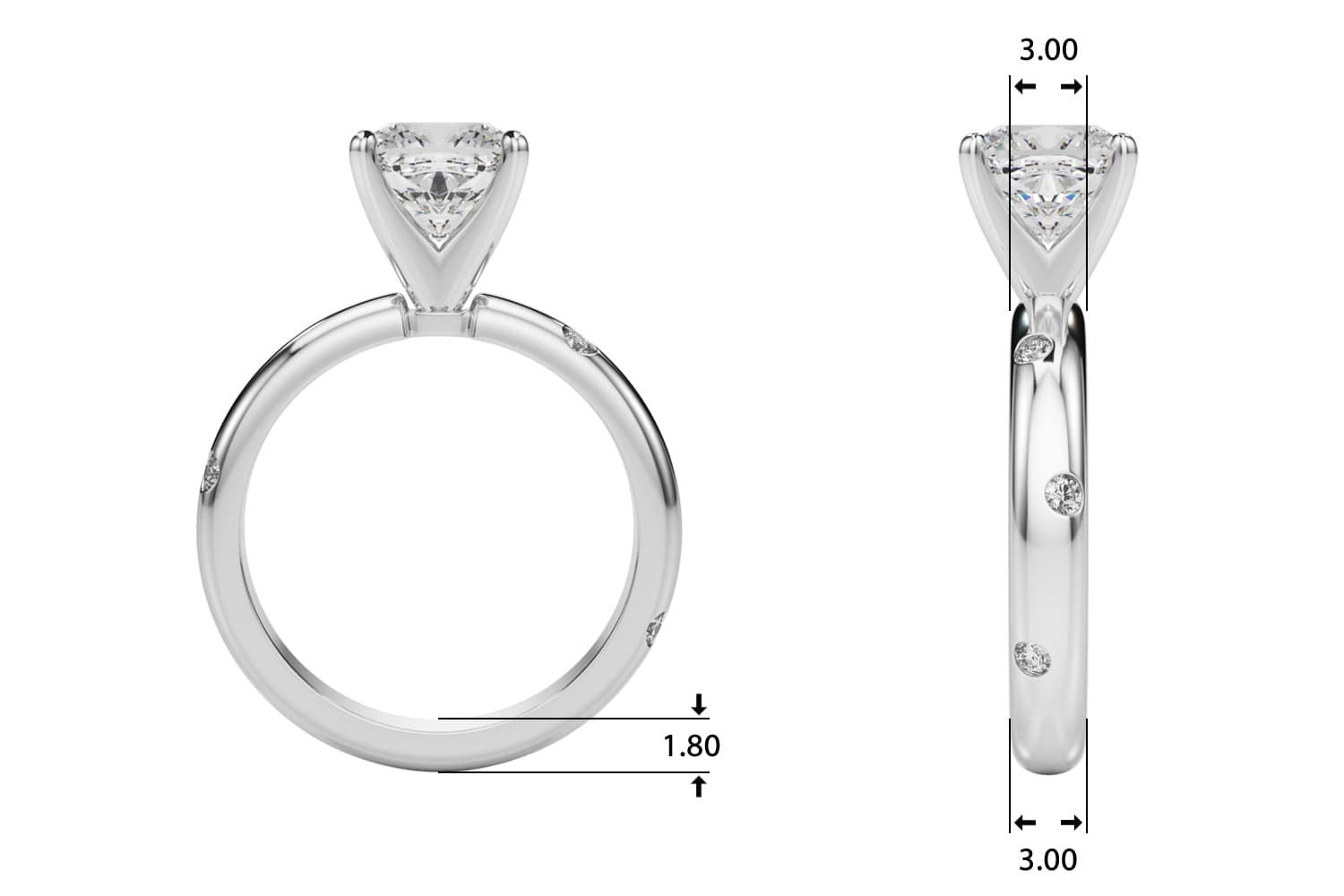 Burnish Set Solitaire Engagement Ring, style 51350, Top view in white gold or platinum
