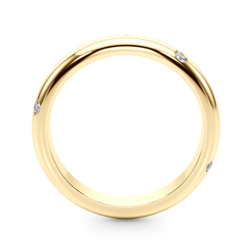 Burnish Set Wedding Band (1/8 ct. tw.), Side view in yellow gold