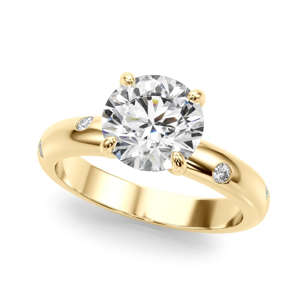 Burnish Set Round Solitaire Engagement Ring, style 51351, Front view in yellow gold