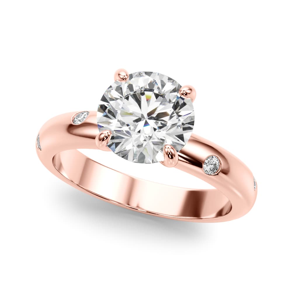 Burnish Set Round Solitaire Engagement Ring, style 51351, Front view in rose gold