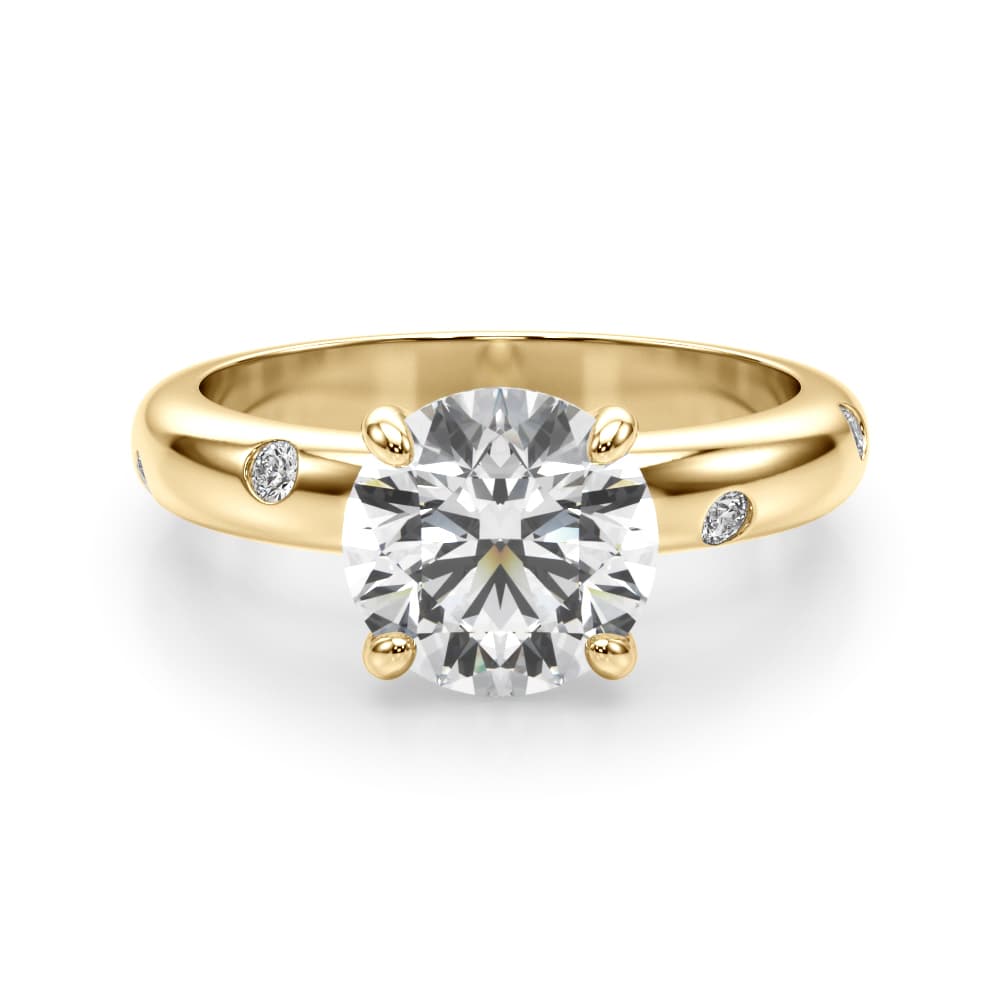 Burnish Set Round Solitaire Engagement Ring, style 51351, Angle view in yellow gold