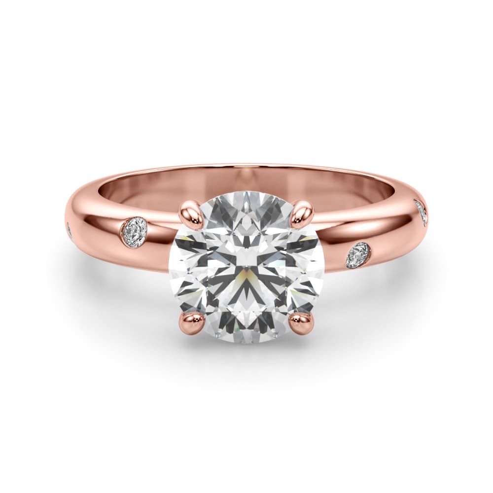 Burnish Set Round Solitaire Engagement Ring, style 51351, Angle view in rose gold