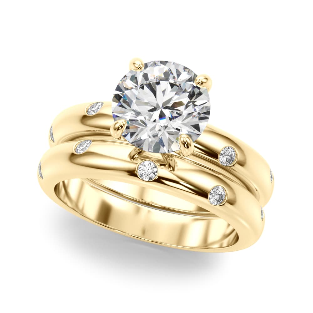 Burnish Set Round Solitaire Engagement Ring, style 51351, On hand view in yellow gold