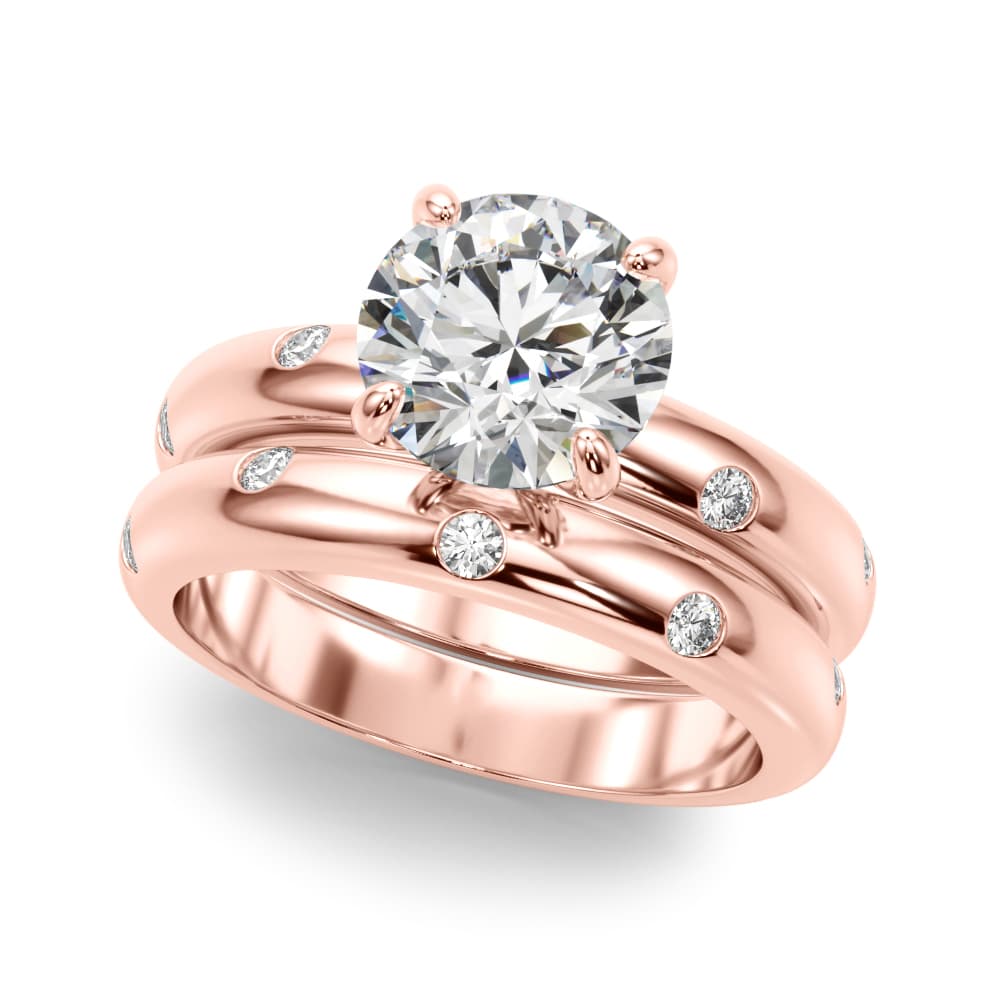 Burnish Set Round Solitaire Engagement Ring, style 51351, On hand view in rose gold