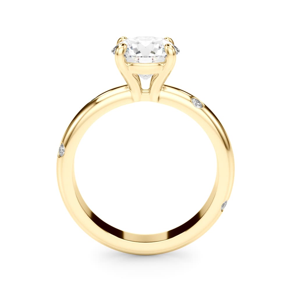 Burnish Set Round Solitaire Engagement Ring, style 51351, Side view in yellow gold