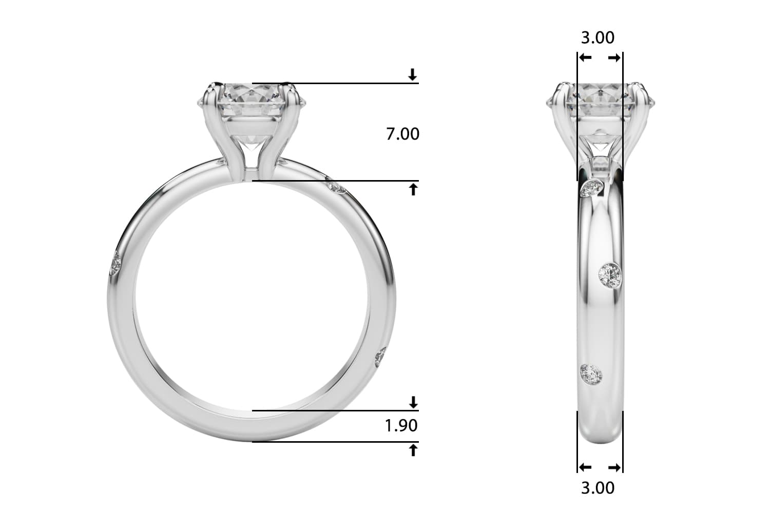 Burnish Set Round Solitaire Engagement Ring, style 51351, Top view in white gold or platinum