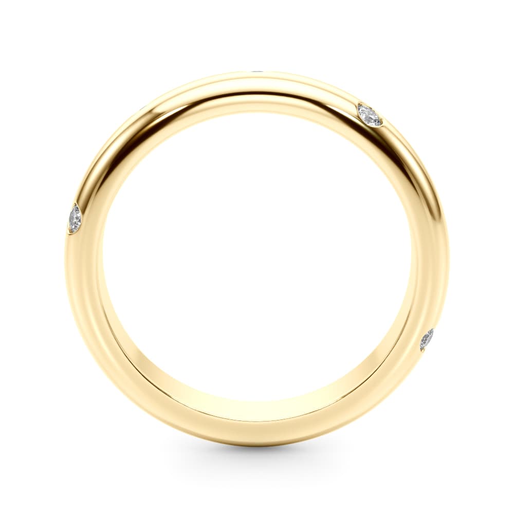 Burnish Set Wedding Band (1/8 ct. tw.), Side view in yellow gold